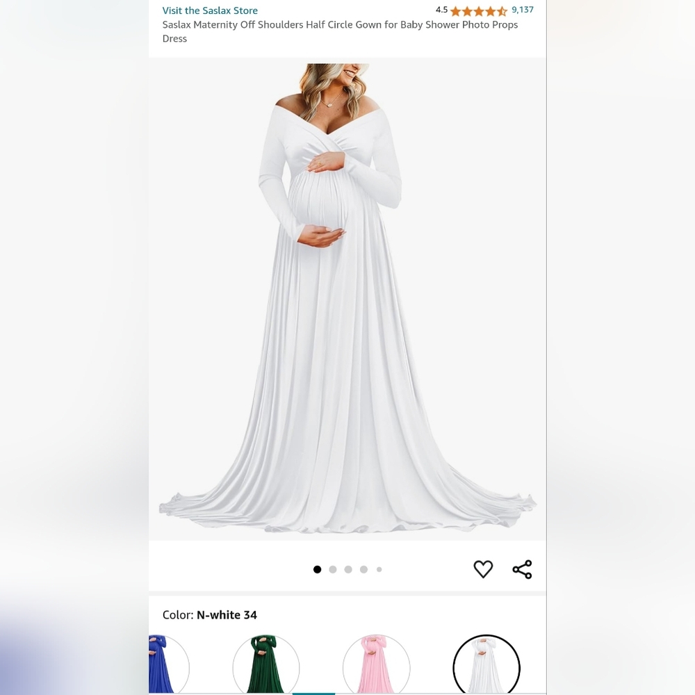 Saslax Maternity Baby Shower Photography Preg Dress Long White Womens Size Small